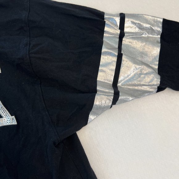 PINK Victoria Secret Black Top silver Sequins Sz L Short Sleeves LOVE PINK - Picture 3 of 6